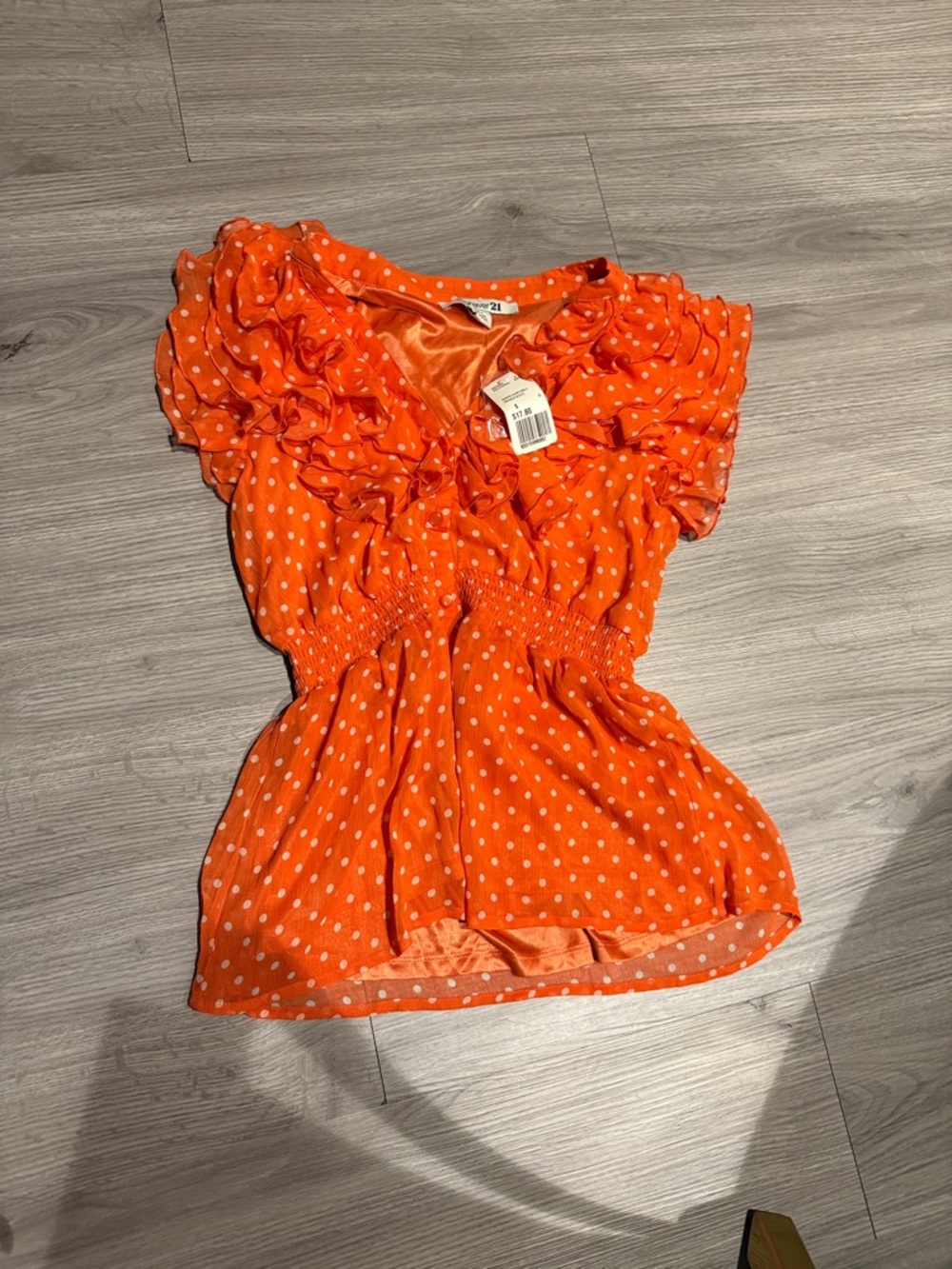 Women’s Orange Polka Dot Ruffle V-Neck Top